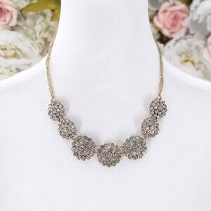 Deb Gold Tone Rhinestone Floral Chunky Vintage Statement Necklace